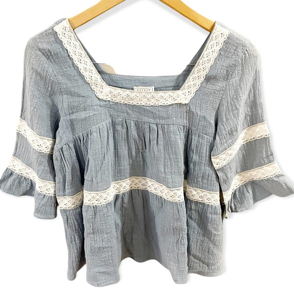 Hayden Girls Embroidered Square Neck Peasant Top Lace Detailing Size  13/14